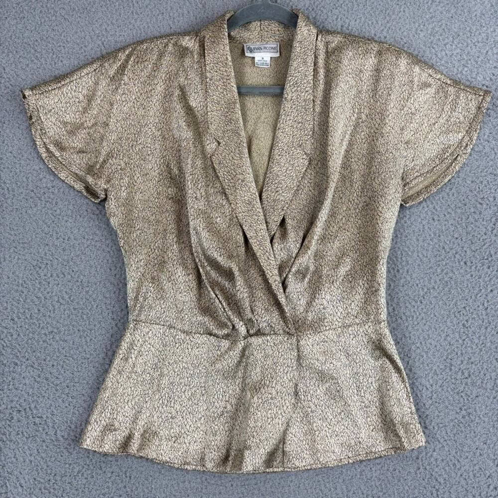 VTG Evan Picone 100% Silk Top Sz 8 Minimalist Luxe Chic Peplum Wrap Hong Kong